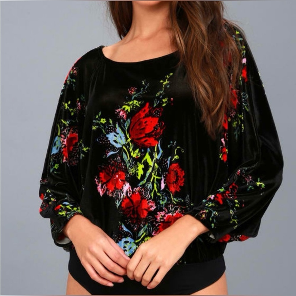 Free People Intimately Black Floral Crushed Velvet Bodysuit. Size Small. NWOT. - Picture 8 of 17